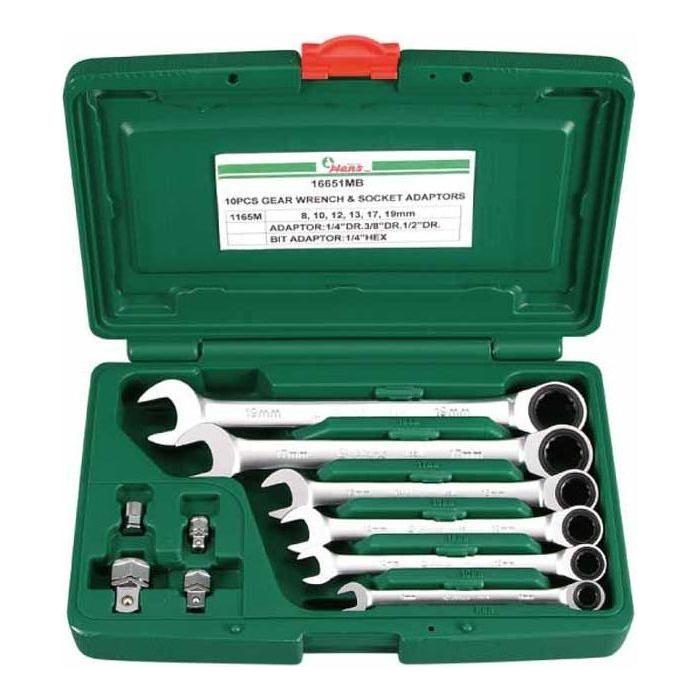 Hans 16651MB Combination Ratchet Box Wrench Set with Adaptors (8-19mm) - KHM Megatools Corp.