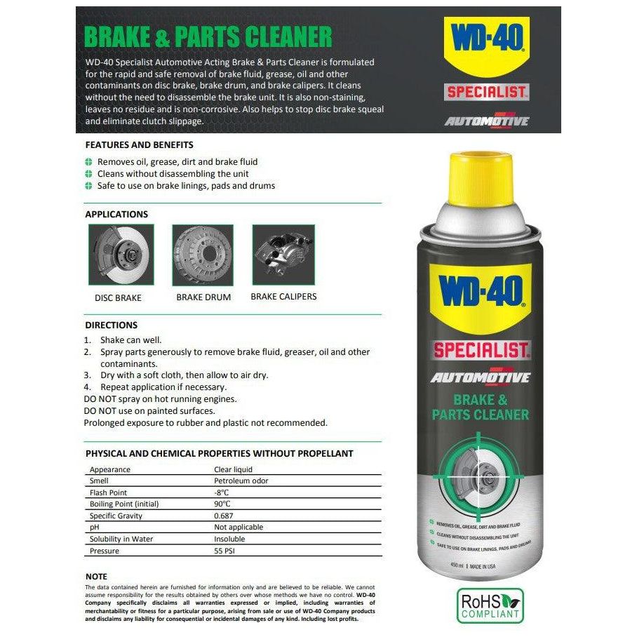 WD-40 Specialist Auto Brake & Parts Cleaner 450ml (WD-AMC-BPC450) - KHM Megatools Corp.