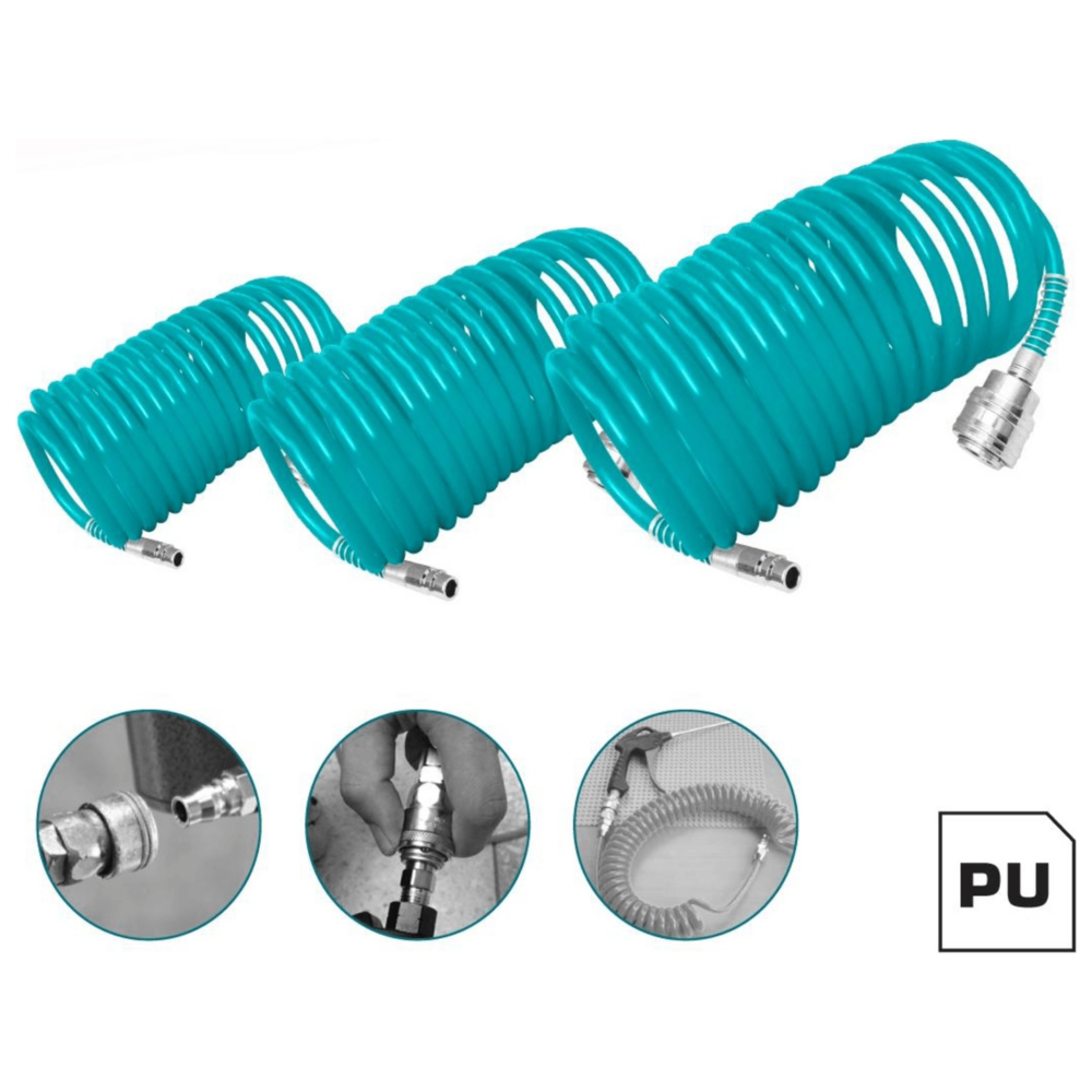 Total PU Recoil Air Hose with Quick Coupler Fittings | Total by KHM Megatools Corp.