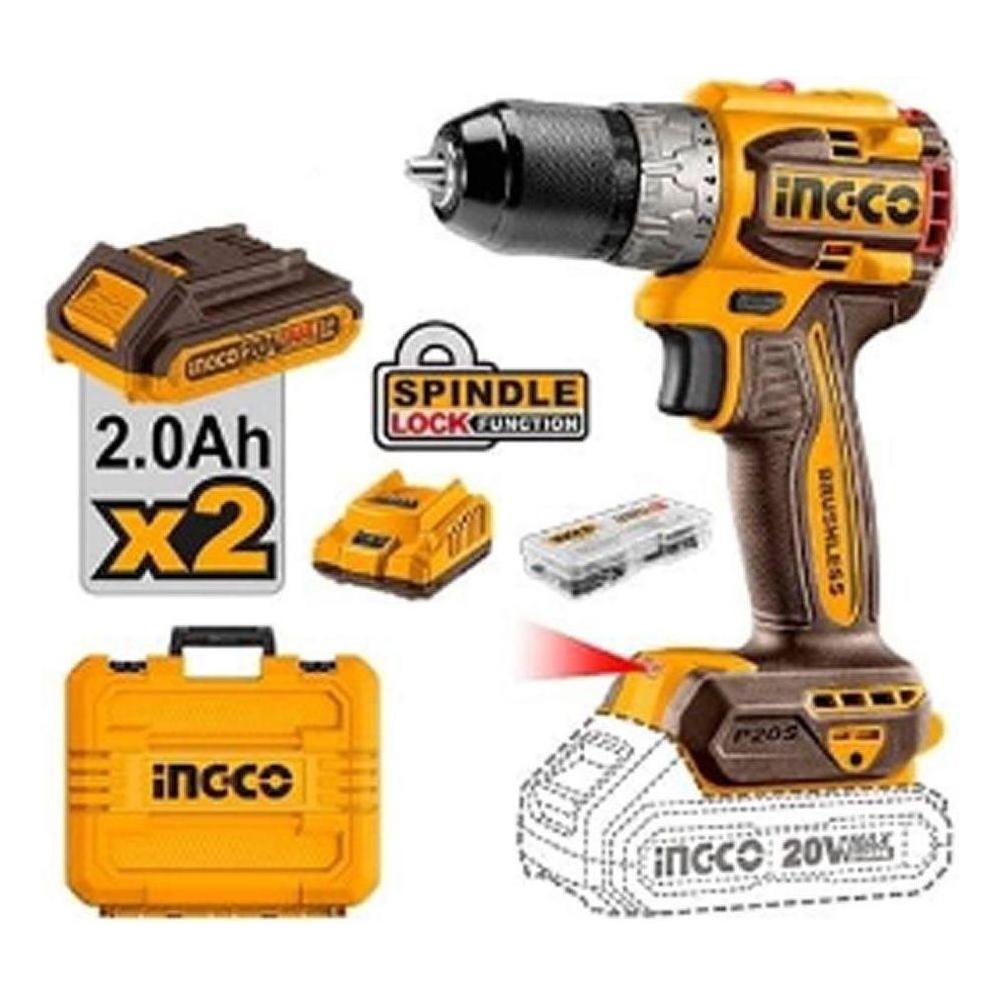 Ingco CDLI20602 Li-Ion Compact Cordless Drill Brushless 20V - KHM Megatools Corp.