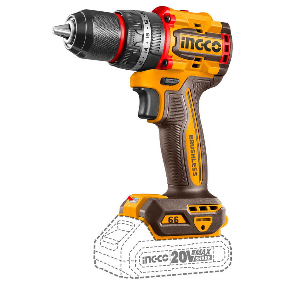 Ingco CIDLI206681 Cordless Li-Ion BL Impact Drill 20V (Bare)