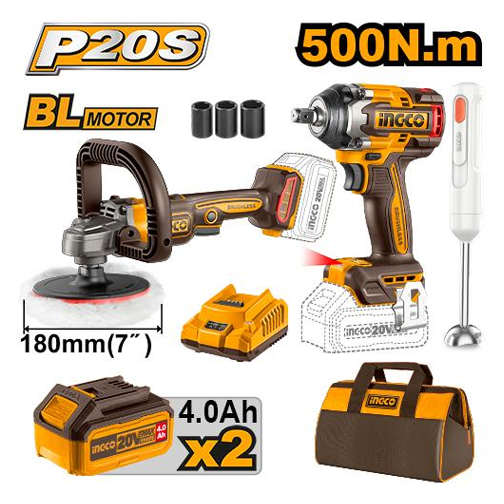 Ingco COSLI240686 Cordless Power Tools Combo Kit 3PCS 20V 4.0AH