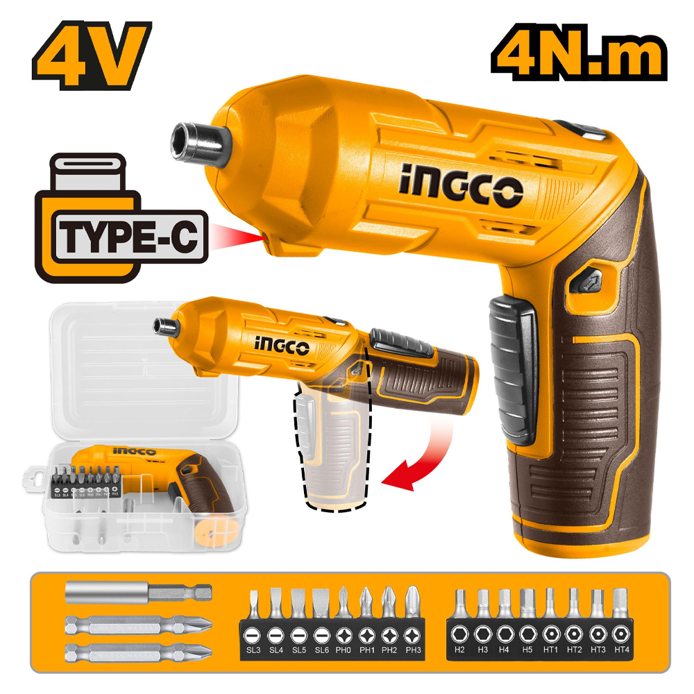 Ingco CSDLI04425  Cordless Li-Ion Screwdriver Set 4V 24PCS