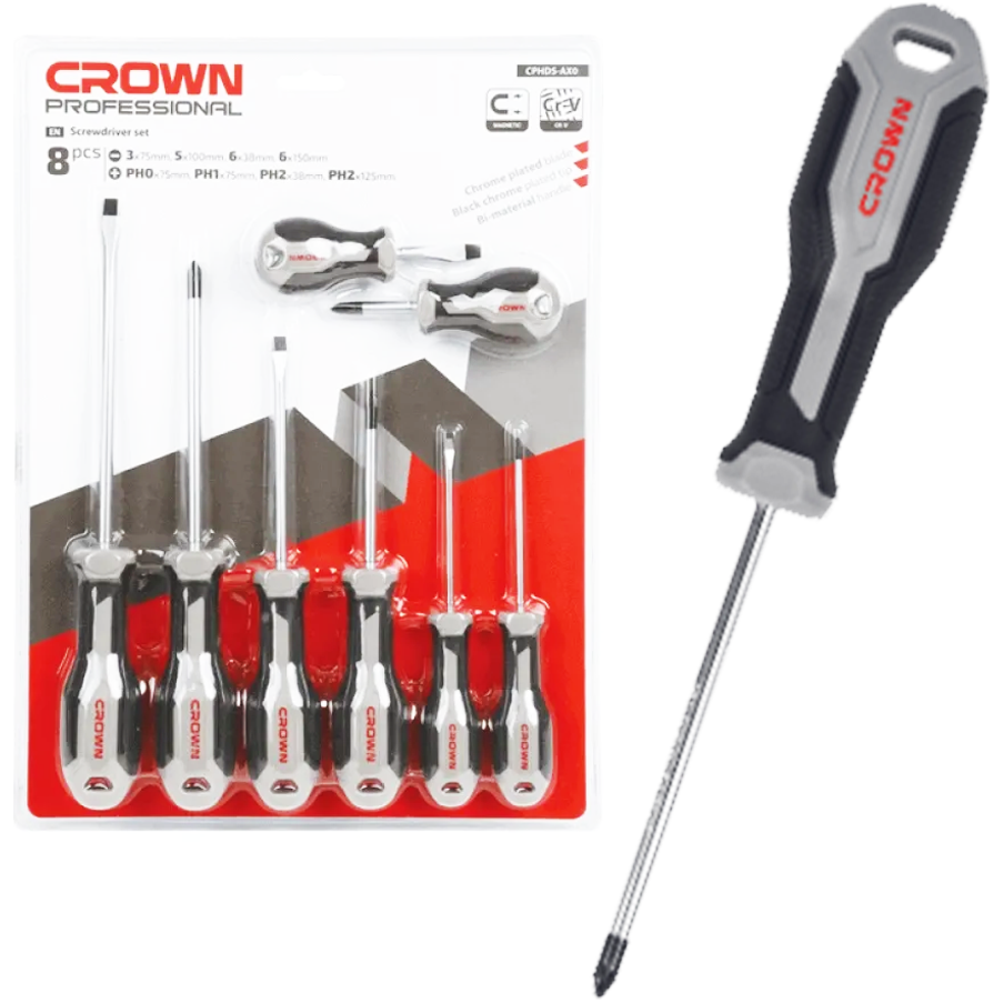 Crown CPHDS-AX08 Screwdriver Set 8Pcs | Crown by KHM Megatools Corp.