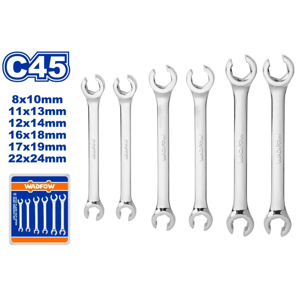 Wadfow WDS2406 Flare Nut Open Ring Wrench Set 6 Pcs | Wadfow by KHM Megatools Corp.