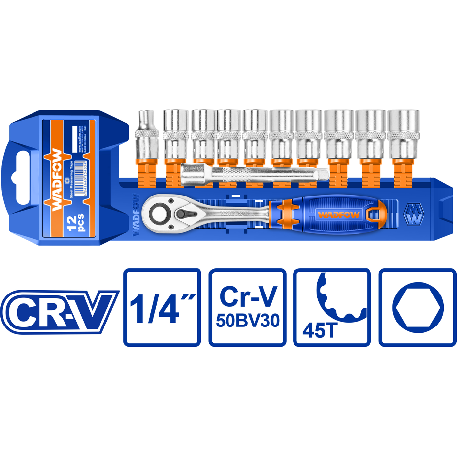 Wadfow WST4212 Socket Wrench 12Pcs Set 1/4