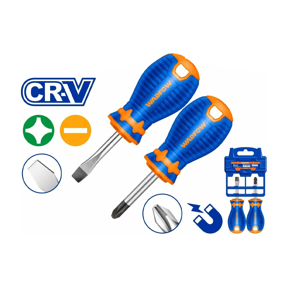 Wadfow WSS1202 Stubby Screwdriver CR-V 2Pcs Set | Wadfow by KHM Megatools Corp.