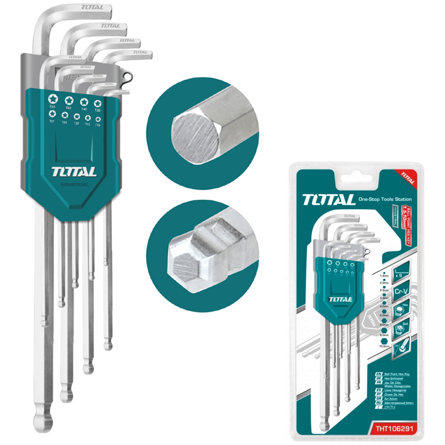 Total THT106291 Hex Allen Wrench Key - Ball End Set | Total by KHM Megatools Corp.