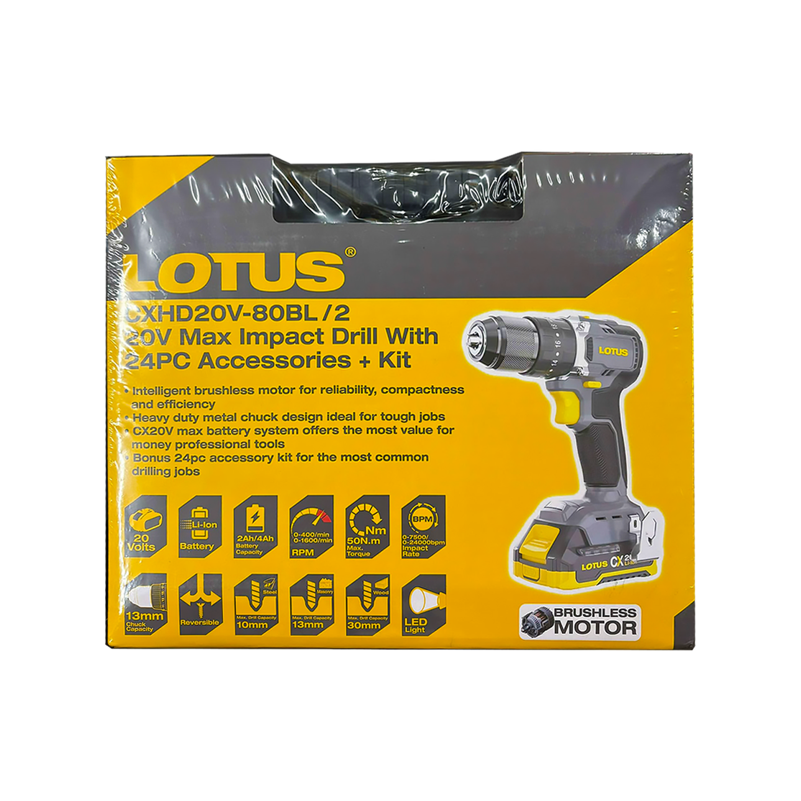 Lotus CXHD20V-80BL/2 Cordless Impact Drill w/ 24pcs Accessories Kit 20V