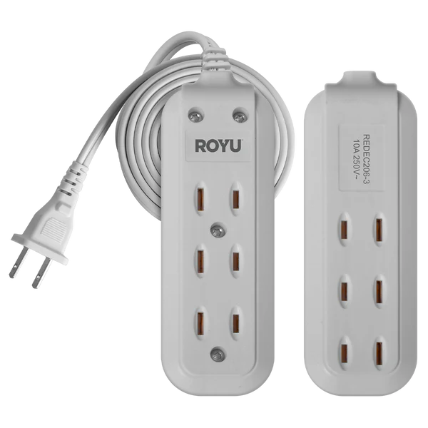 Royu REDEC206-9 ( 3+3 Gang ) Flat Pin Outlet 10A (9 Meters) | Royu by KHM Megatools Corp.