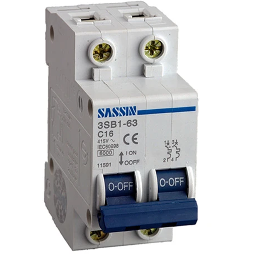 Sassin 2-Pole 6kAIC Miniature Circuit Breaker (MCB) (3SB1-63 Series)