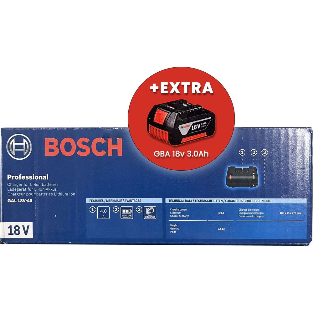 Bosch GAL 18V-40 Quick Charger 18v +Extra 3.0ah Battery | Bosch by KHM Megatools Corp.