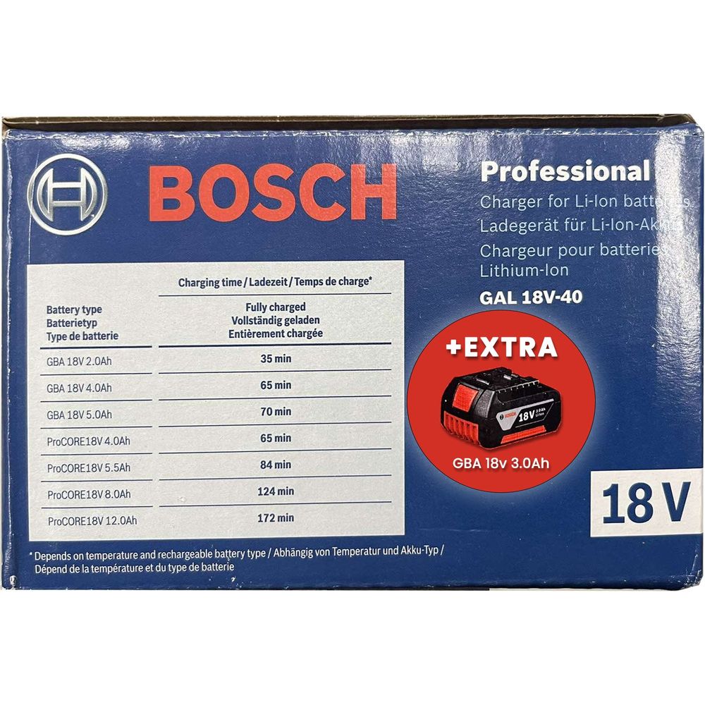 Bosch GAL 18V-40 Quick Charger 18v +Extra 3.0ah Battery | Bosch by KHM Megatools Corp.