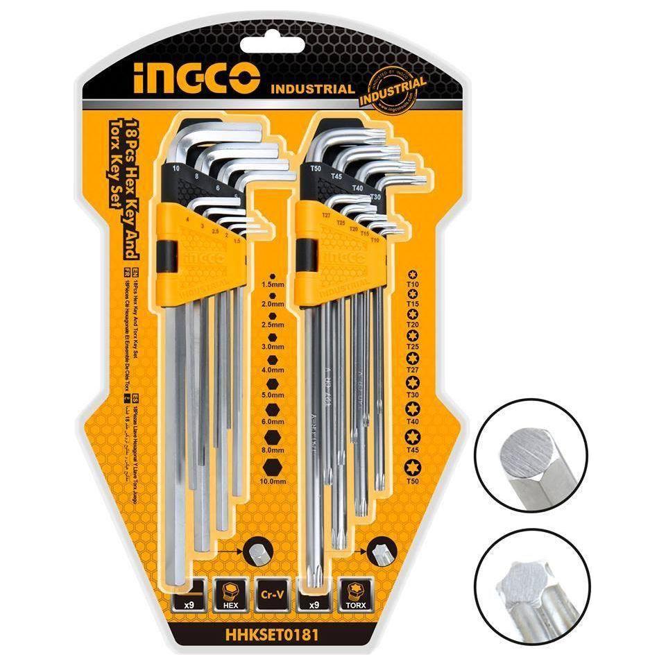 Ingco HHKSET0181 18pcs Hex Allen Key Wrench and Torx Key Set - KHM Megatools Corp.