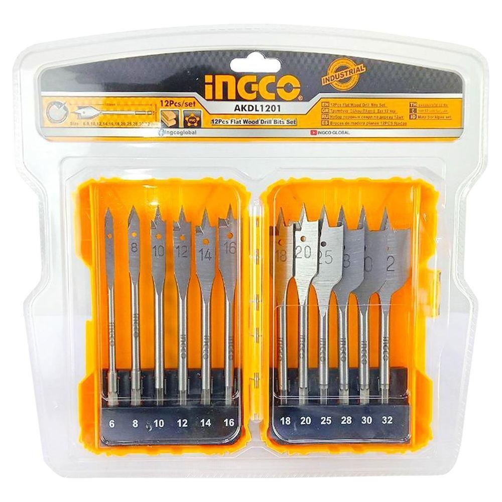 Ingco AKDL1201 12pcs Flat Wood Drill Bits Set - KHM Megatools Corp.