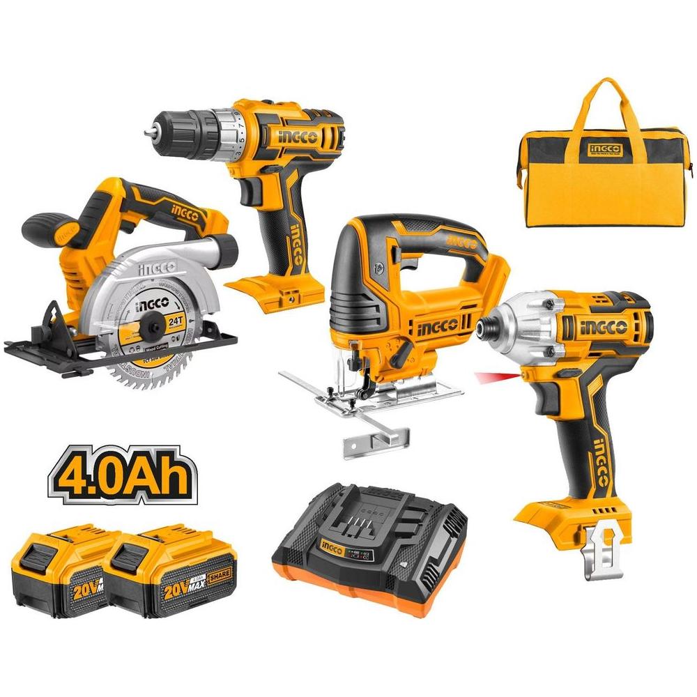 Ingco CKLI2010 20V Li-Ion Cordless 4pcs Combo Kit Drill,Driver,JIgsaw, Circular Saw - KHM Megatools Corp.