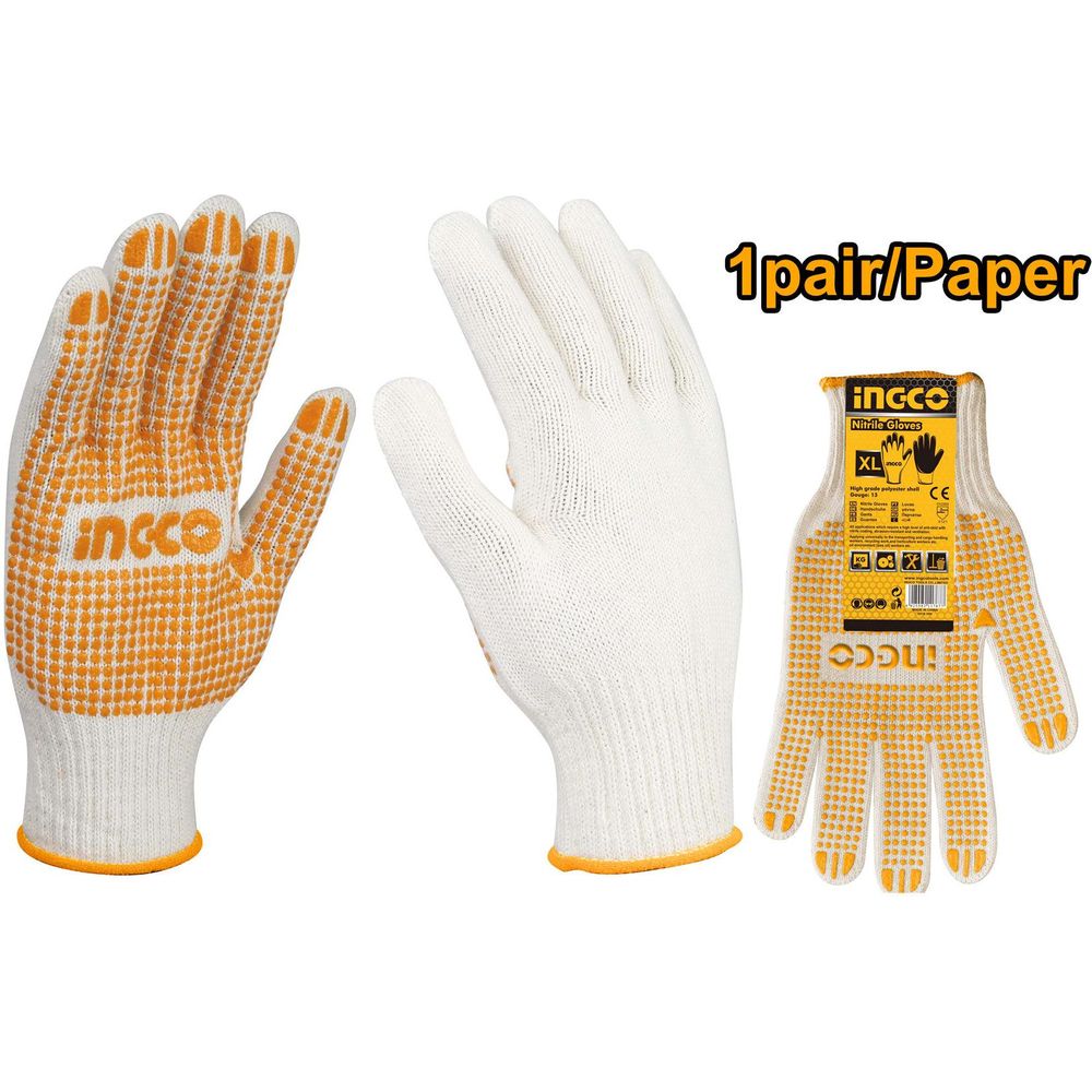 Ingco HGVK05 Knitted & PVC Dots Gloves 10