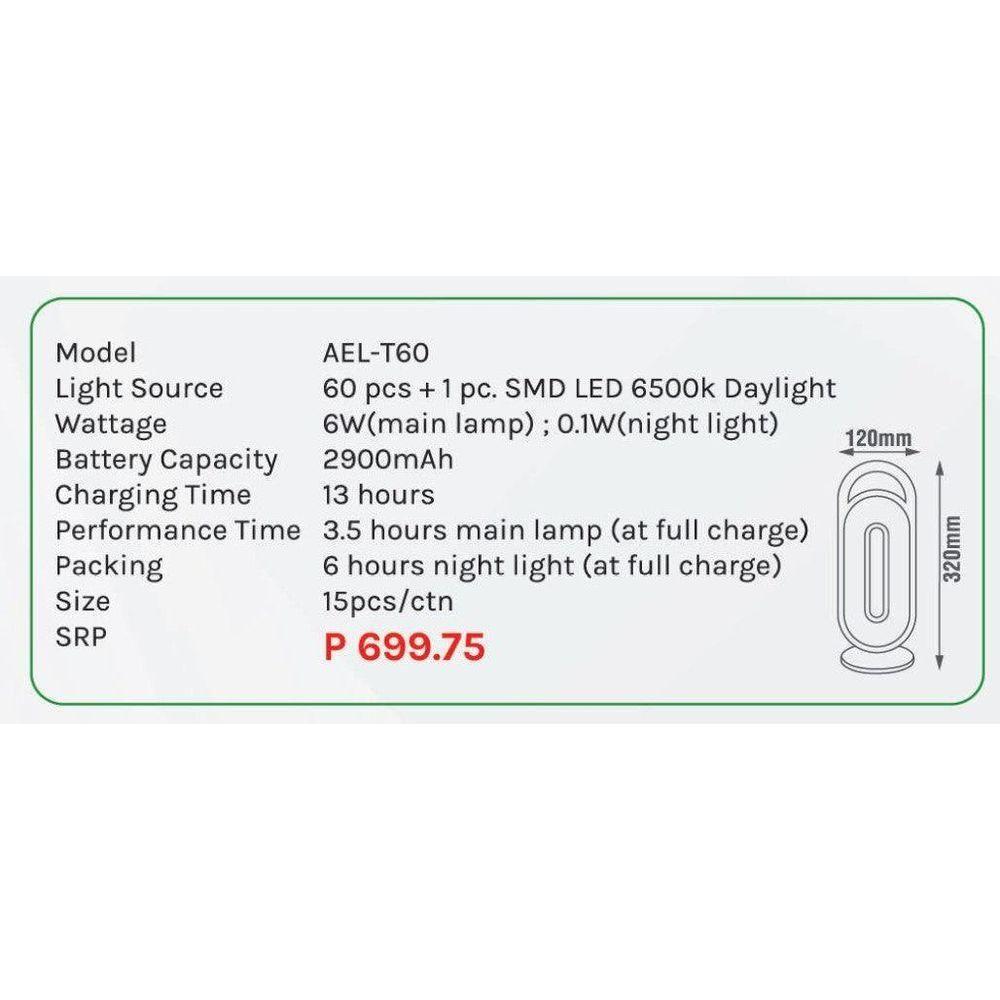 Omni AEL-T60 Rechargeable Emergency Light - KHM Megatools Corp.