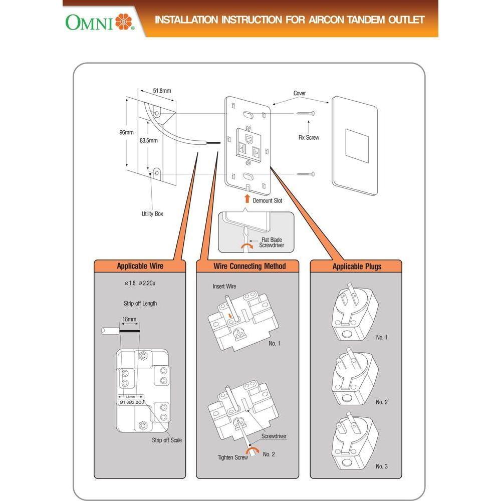 Omni SP1-WA-PK Aircon Tandem Outlet in Stainless Plate 20A (Wide Series) | Omni by KHM Megatools Corp.