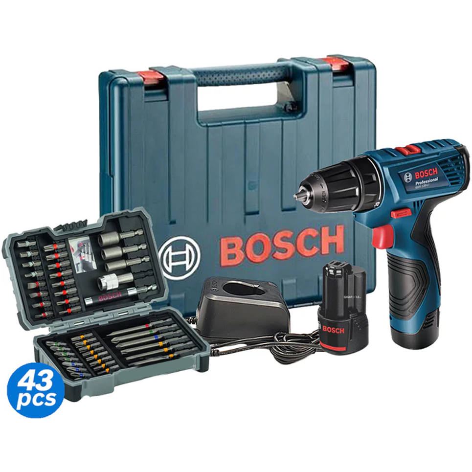 Bosch GSR 120-Li Cordless Drill Driver 12V Kit Accessory Set 43pcs (06019F70K6) | Bosch by KHM Megatools Corp.