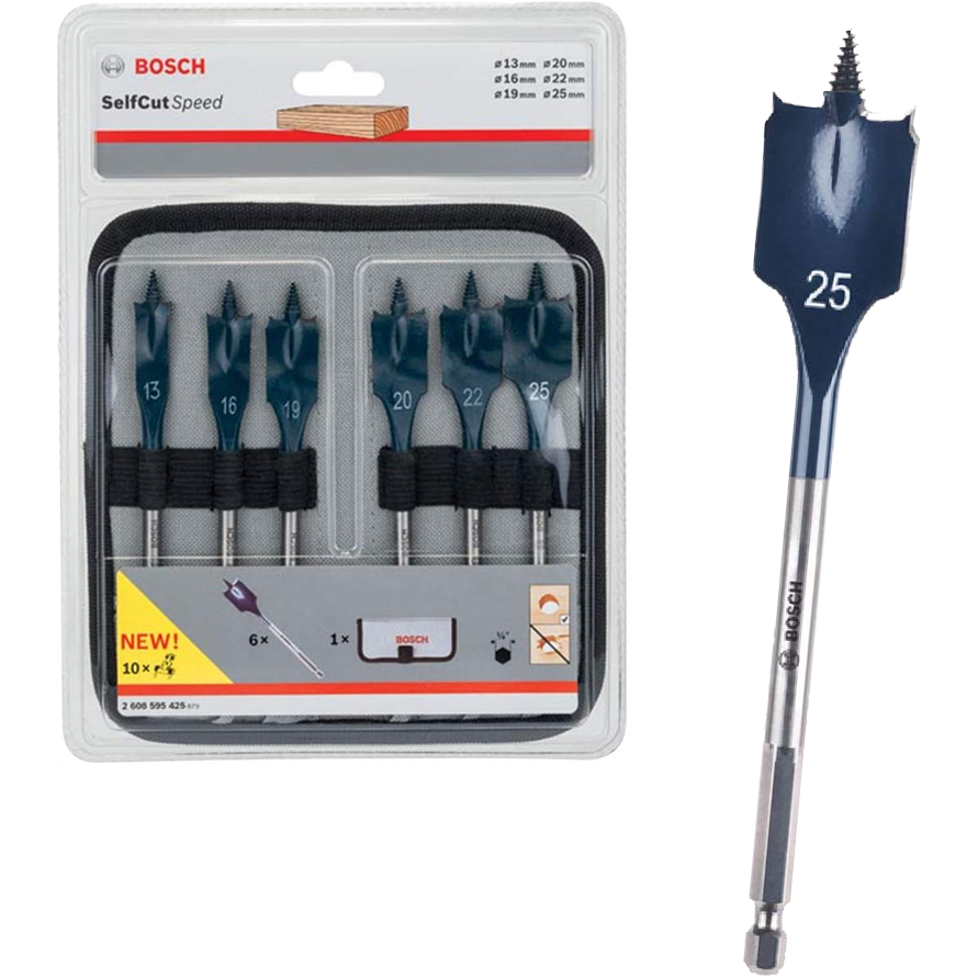 Bosch Elf Cut Speed Spade Bit Set 6Pcs (13/16/19/20/22/25mm) (2608595425) | Bosch by KHM Megatools Corp.