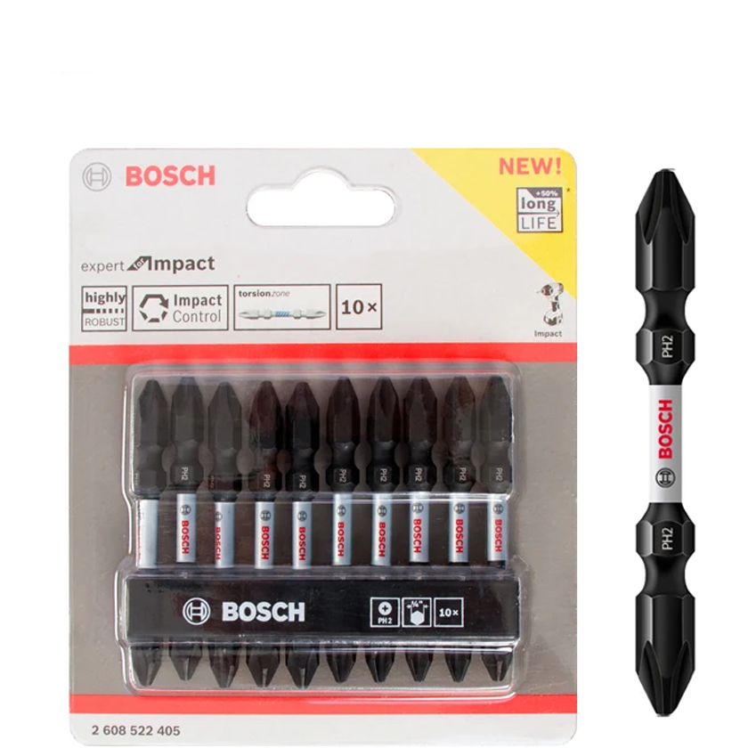 Bosch PH2 Impact Double Ended Screwdriver Bit Set 10Pcs 65MM (2608522405)