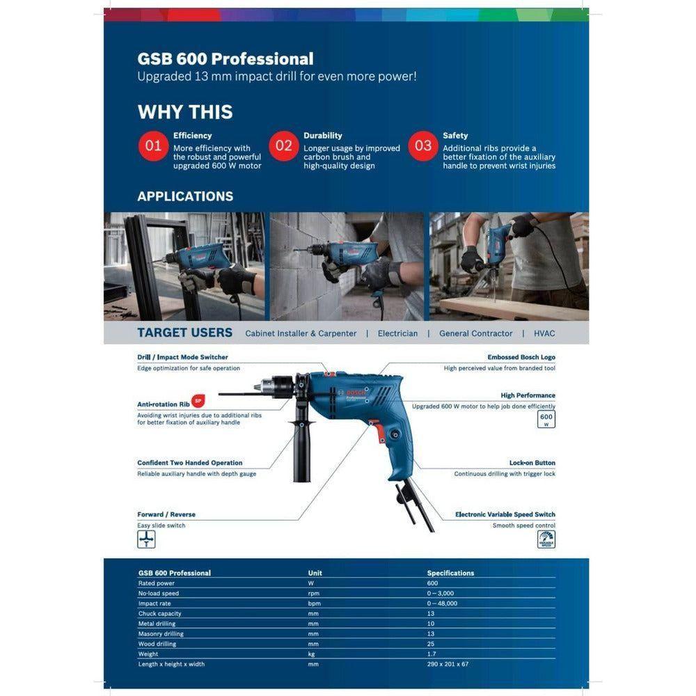 Bosch GSB 600 Impact Drill / Hammer Drill 13mm (1/2