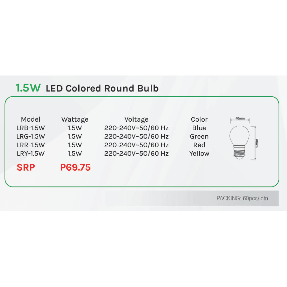 Omni 1.5W LED Colored Round Mini Light Bulb - KHM Megatools Corp.