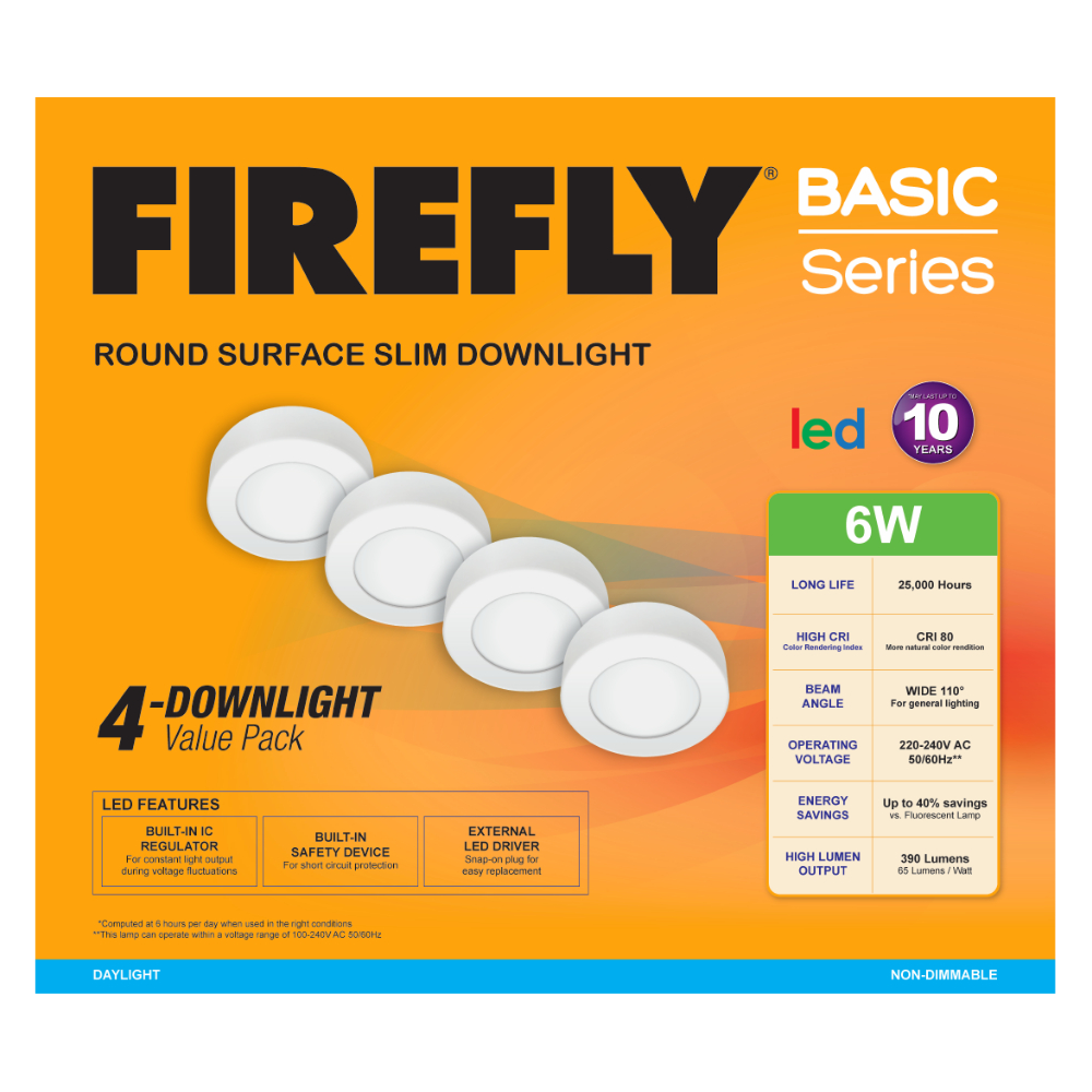 Firefly V40EDL1136 LED Downlight 4pcs. Value Pack Surface Slim