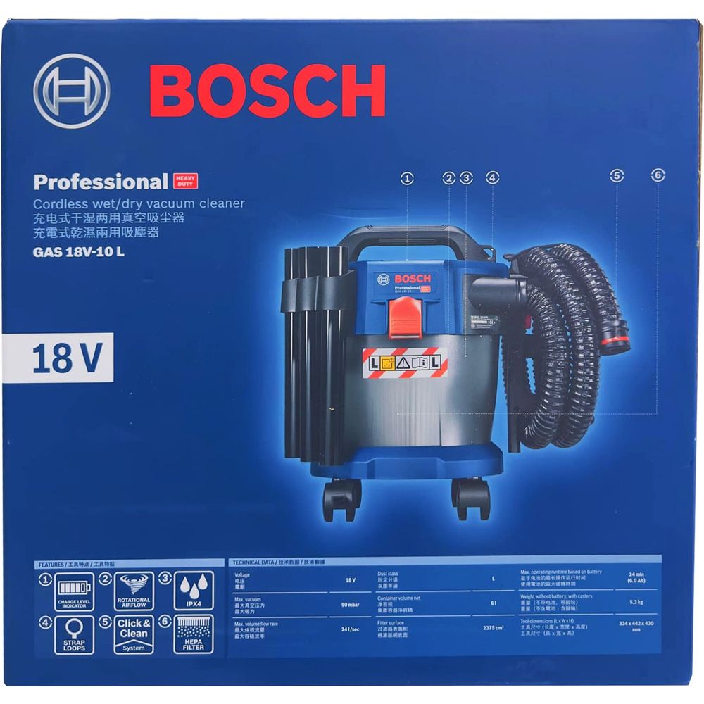 Bosch GAS 18V-10L Cordless Wet & Dry Vacuum / Dust Extractor 6L 18V [Bare] | Bosch by KHM Megatools Corp.