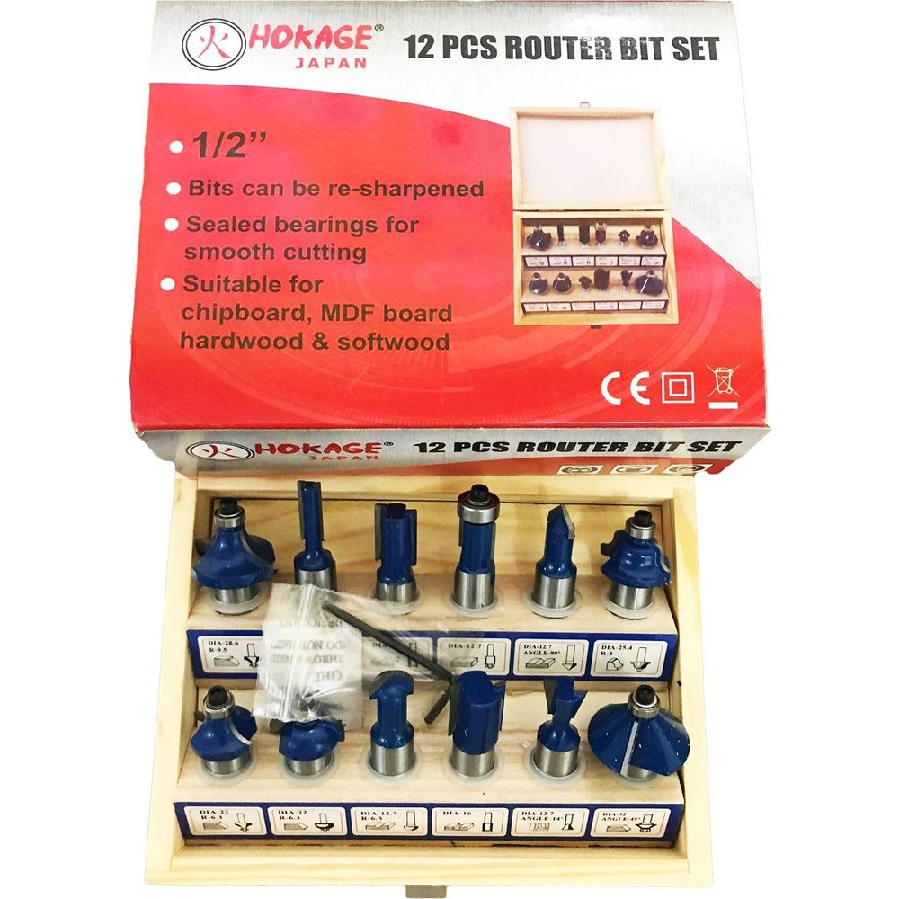 Hokage Router Bit Set (12 pcs/set) - Goldpeak Tools PH Hokage