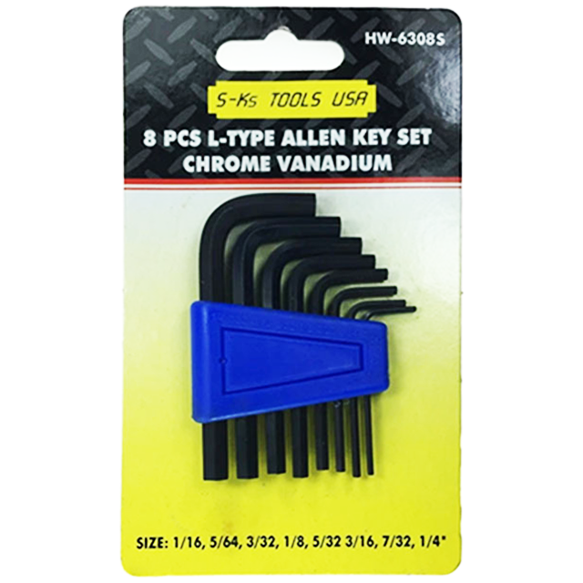 S-Ks 8pcs. HW-6308A(S) Short Arm Allen Wrench Set 11/16-1/4