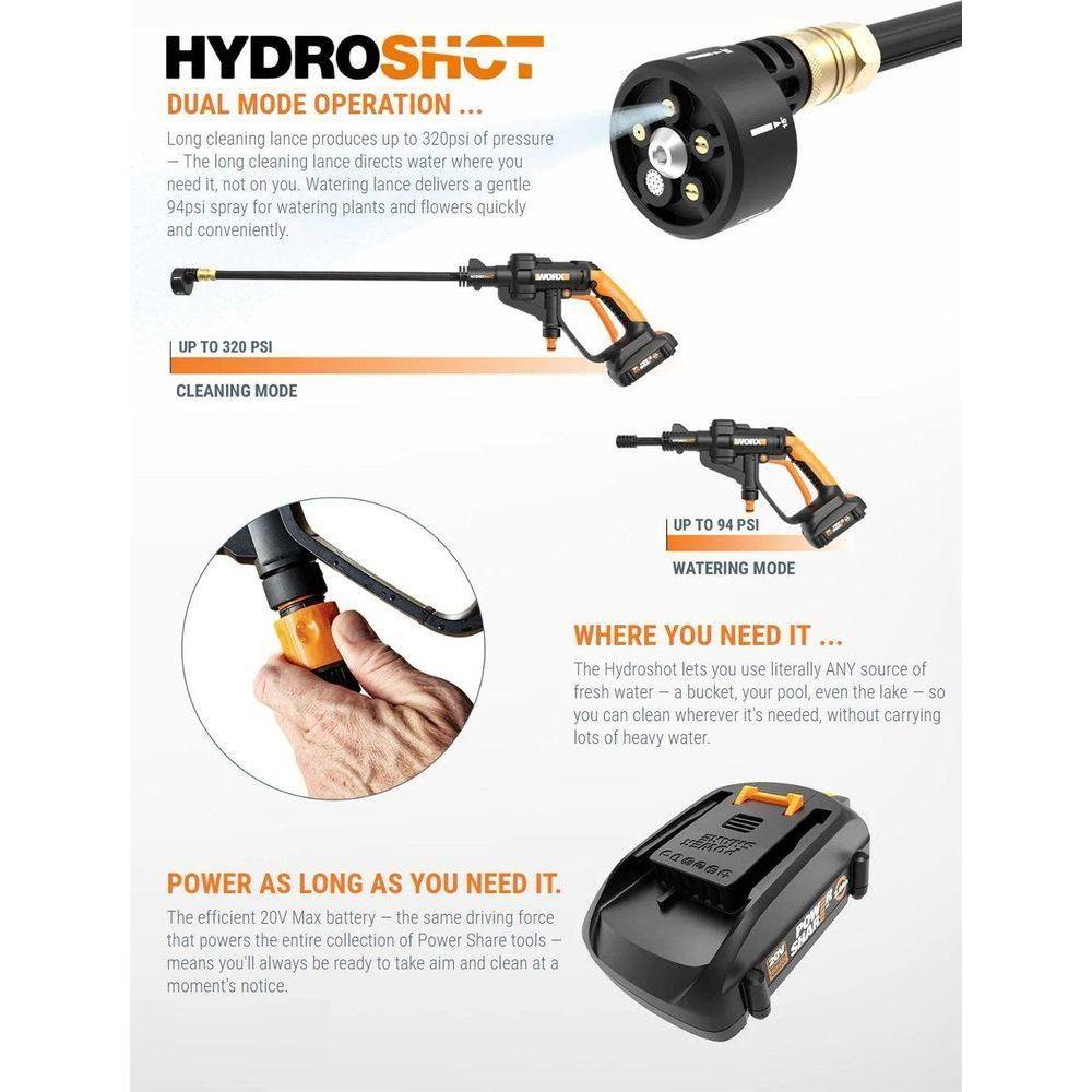 Worx WG629E.1 20V HydroShot Cordless Portable Pressure Washer Kit - Goldpeak Tools PH Worx