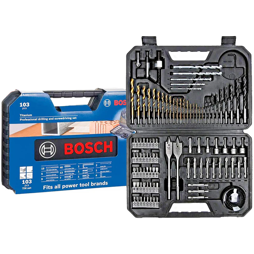 Bosch Premium Mixed Accessory Set and Titanium Drill Bits 103pcs (2608594070) | Bosch by KHM Megatools Corp.