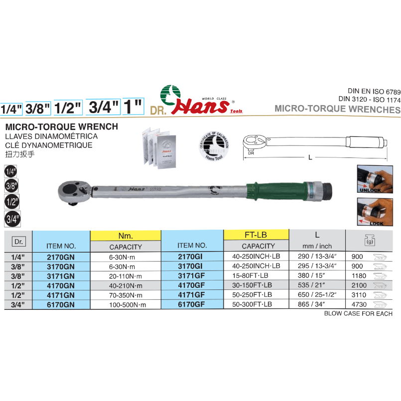 Hans 3170GI Micro Click Torque Wrench 3/8