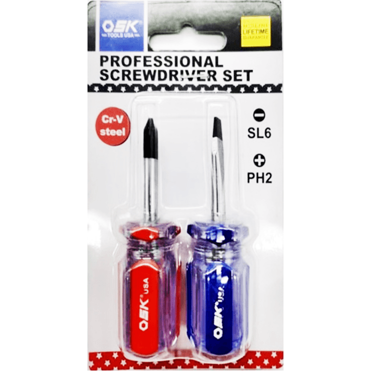 OSK 104-6KIT 2pcs Stubby Screwdriver Set 1-1/2