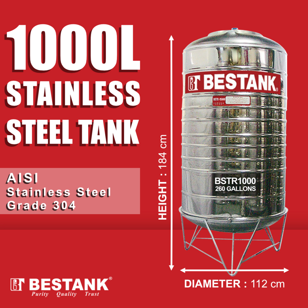 Bestank BSTR Stainless Steel Cylindrical Water Storage Tank (Vertical)