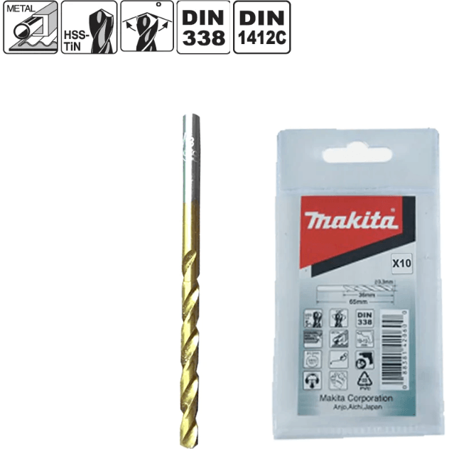 Makita HSS-TiN Metal Drill Bit (Pouch Pack) [10pcs per pack] - KHM Megatools Corp.