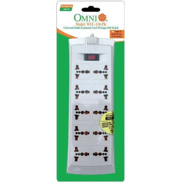 Omni WEU-110 Universal Outlet Extension Cord 10 Gang with Switch | Omni by KHM Megatools Corp.